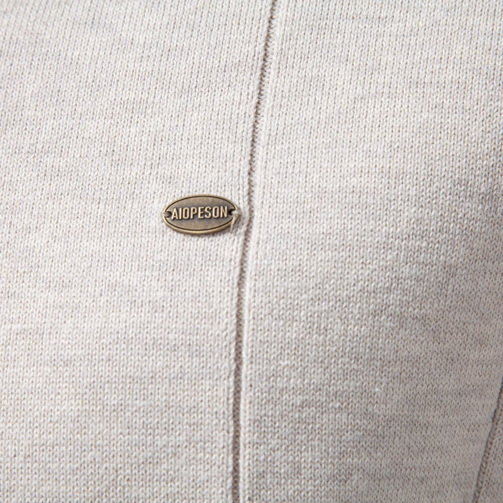 AIOPESON Herren Baumwolle Einfarbiger Casual Pullover mit Halbem Reißverschluss, Stehkragen, Gerippter Strickpullover, Herbst Winter Herren Langarm Slim Fit – Detail 12
