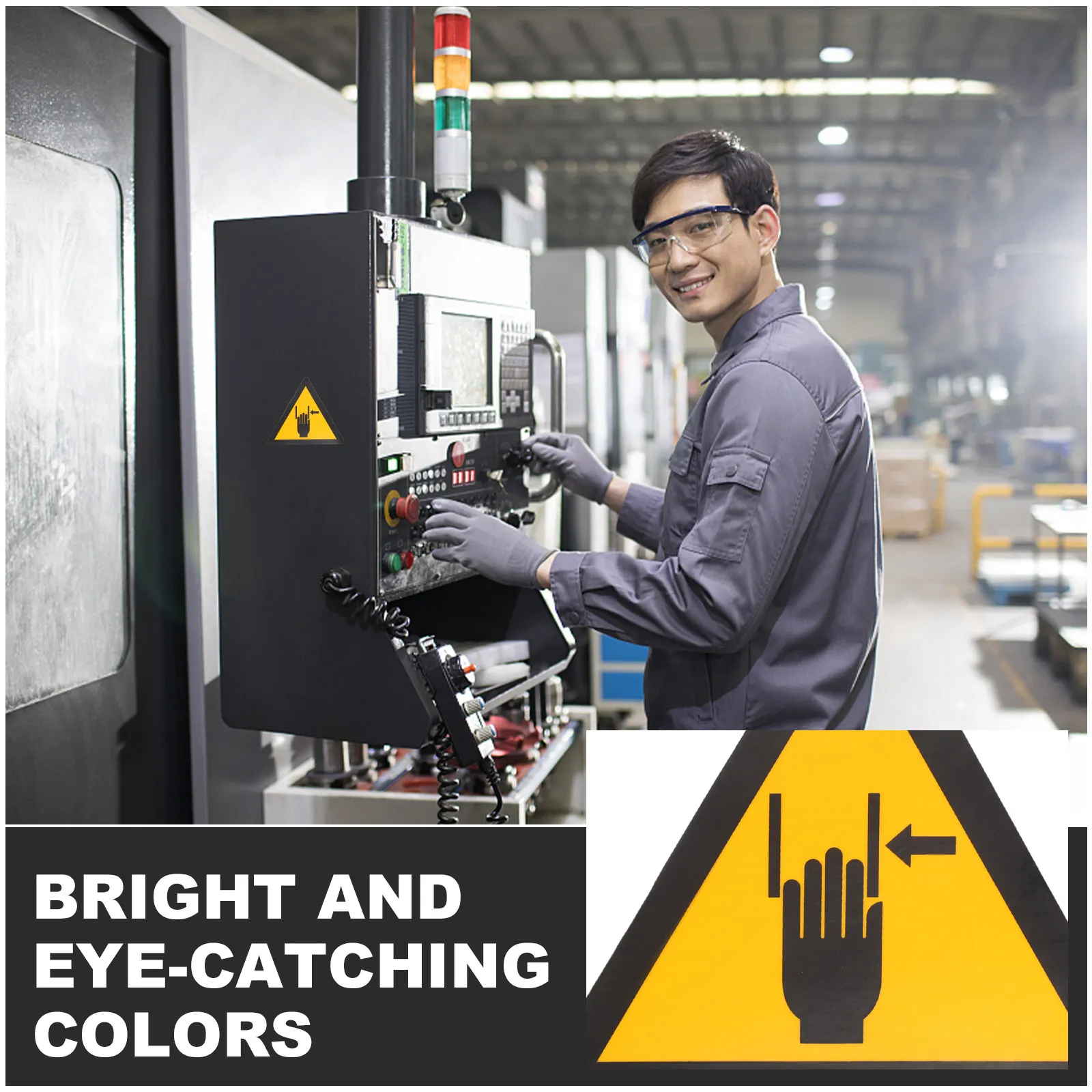 Hand Crushing Warning Sticker Self Adhesive Safety Decal for Factory Construction Site Equipment Machinery Safety Caution Label