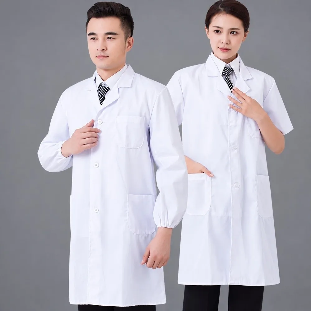 Breathable Medical Lab Coat Elastic Cuffs White Doctor Lab Coat Long/Short-sleeve Skin-Friendly Scientist Lab Coat