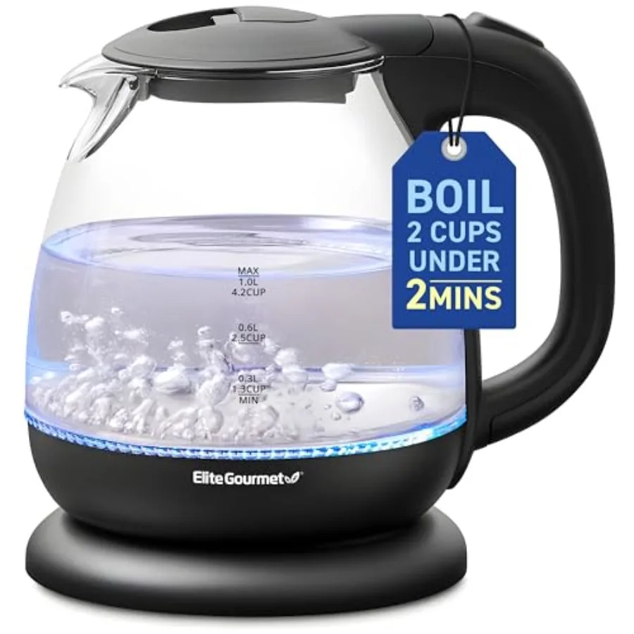 

EKT1001 Electric 1.0L BPA-Free 1100W Glass Kettle Cordless 360° Base, Stylish Blue LED Interior, Handy Auto Shut-Off Function Q
