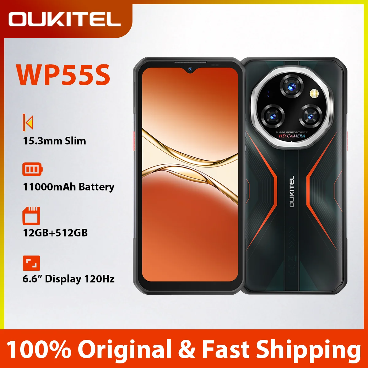 Oukitel WP55S Rugged Smartphone MTK G100 12GB+512GB 11000mAh Android 15 6.6'' FHD+64MP Camera Cellphone