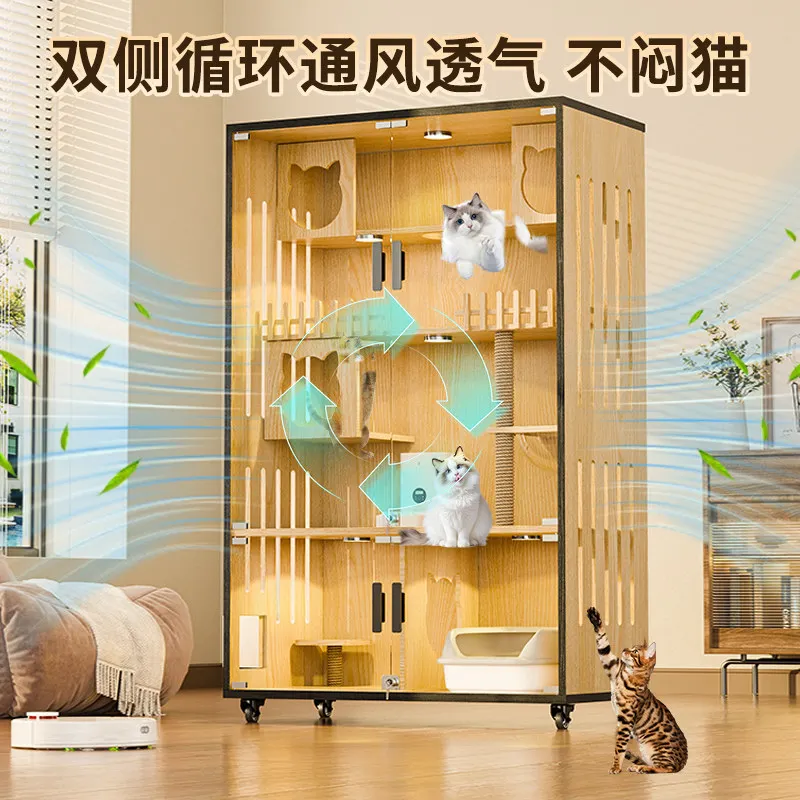 Solid wood villa household indoor  house oversized integrated cage house with toilet does not take up space cabinet cat house