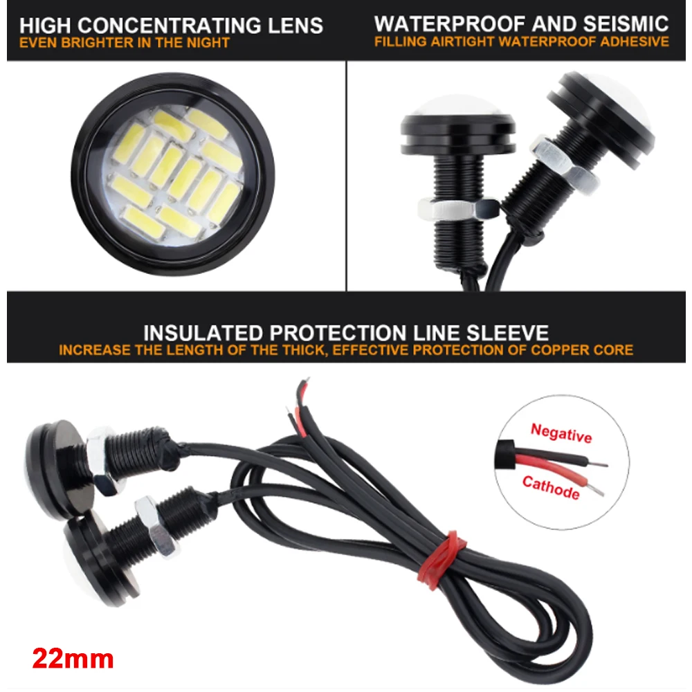 2Pcs 18/22/23mm Car Eagle Eye Led 12v Flash DRL Daytime Running Lights 9W LED Backup  Reversing Parking Signal Lamps Automobiles