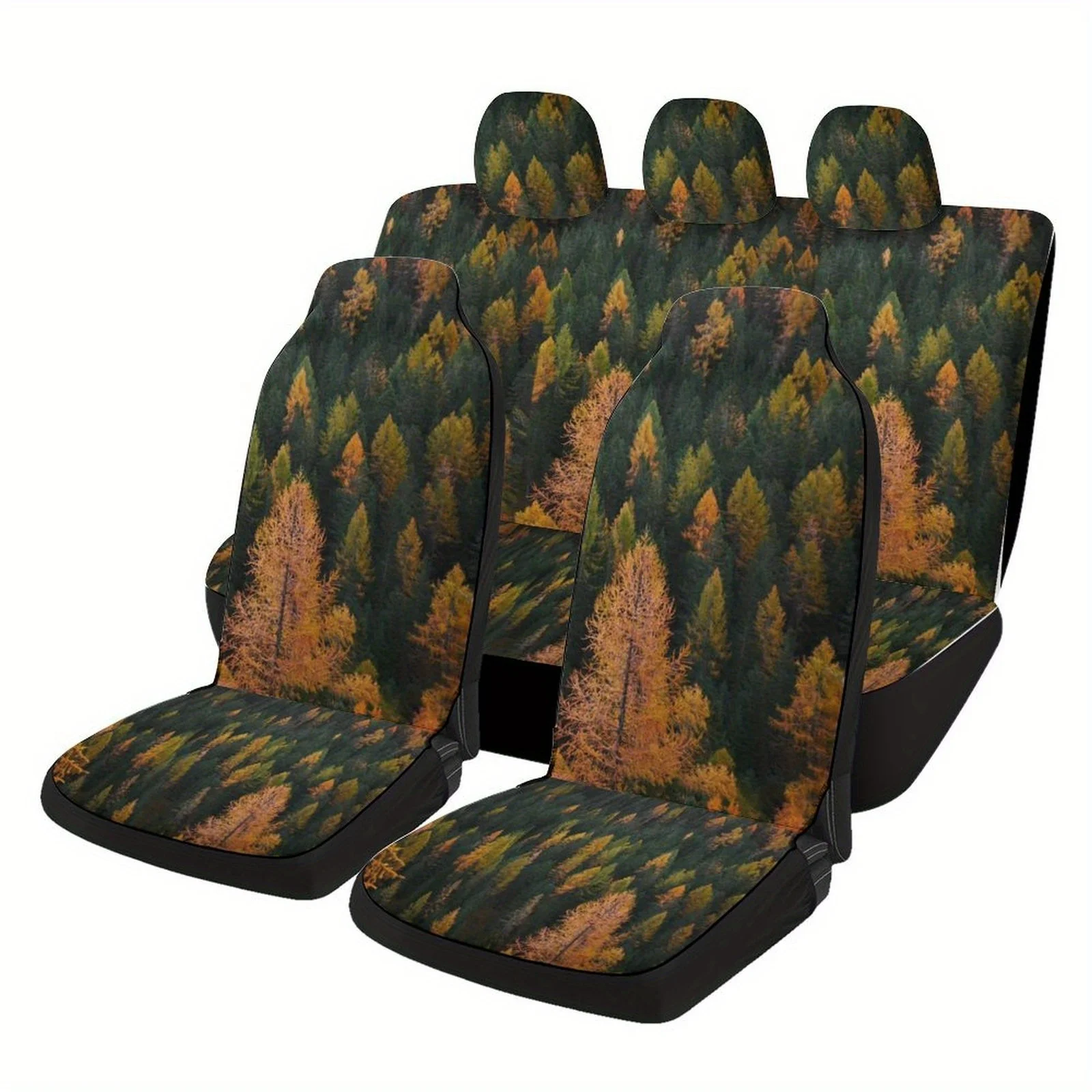 

7pcs Set Of Casual Nature Scenery Tree Printed Car Interior Covers, Breathable And Anti-Slip, Suitable For Five- Cars.