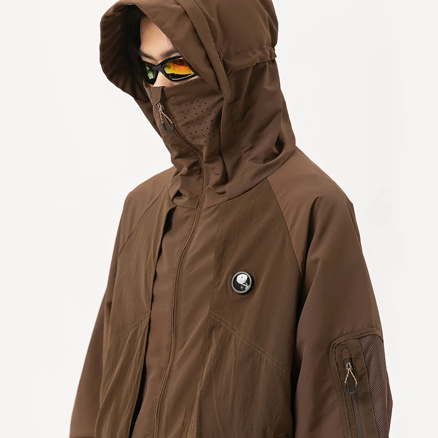Women Outdoor Functional Sunscreen Sport Loose Casual Lightweight Breathable Quick Dry Techwear Hooded Cargo Jacket Men Coat