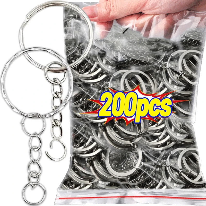 50/200pcs Silver Plated Metal Blank Keyring Keychain Split Ring Keyfob Key Holder Rings DIY Findings Making Keychain Accessories