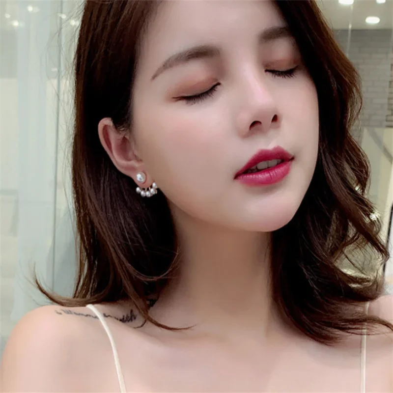Elegant Fashion  pearl  fan-shapedstud Earrings  for Women Girl Gift Jewelry Wholesale image 5