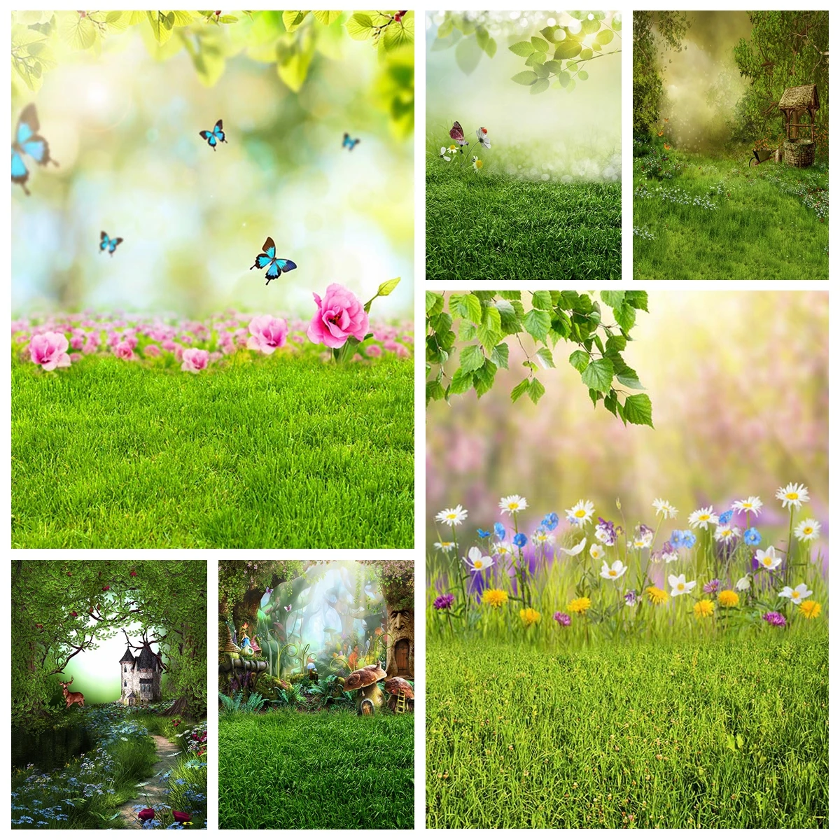 

Fantasy Flowers Spring Jungle Backdrop Decor Bamboo Forest Airy Tropical Scenery Grassland Family Shoot Background Photography