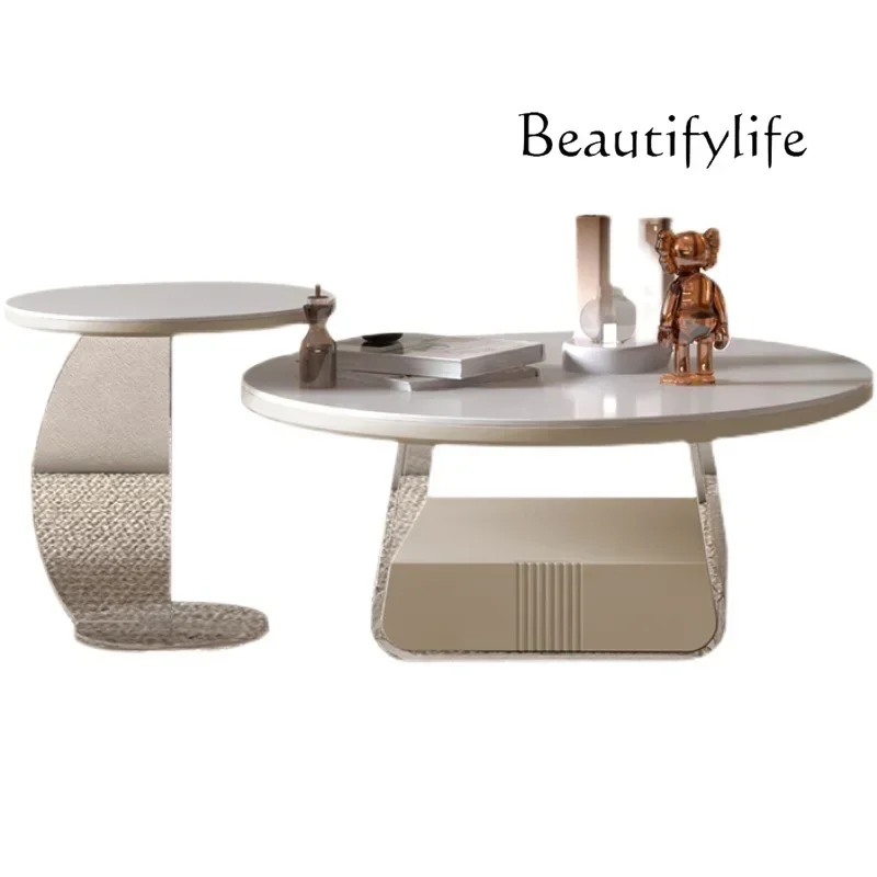 

LXRound coffee table modern simple cream wind French acrylic rock slab size coffee table combinationSSS