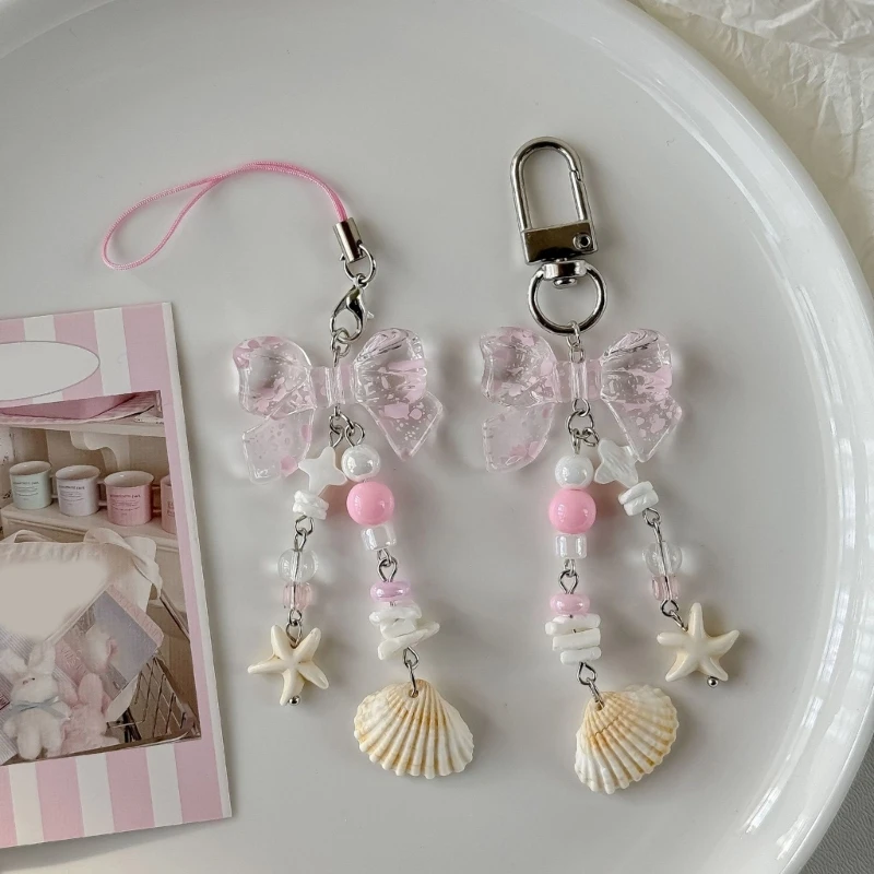 Trendy Shells and Pearls Charm Keychain Delicate Pearls Shell Keychain Phone Chain Charm for Personal Enhancement