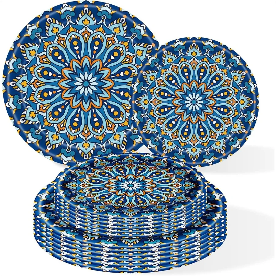 

100 Count Boho Paper Plates 50×7+ 50×9 Plates for Party Retro Bohemian Style Dert Dinner Plate Set for Daily Use Holiday Weddi