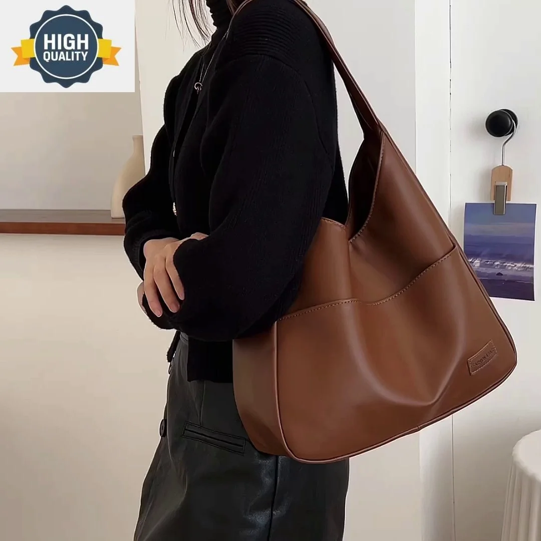 

Bag Large Capacity For Women 2023 New Vintage Commuter Tote PU Leather College Students Single Soft One Shoulder s