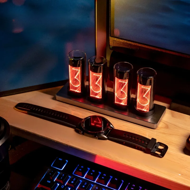 Digital Glow Tube Table Clock Vacuum Tubes Desk Watch Aesthetic Luxury Office Tabletop Clocks Decorative Bedroom Desktop Watches