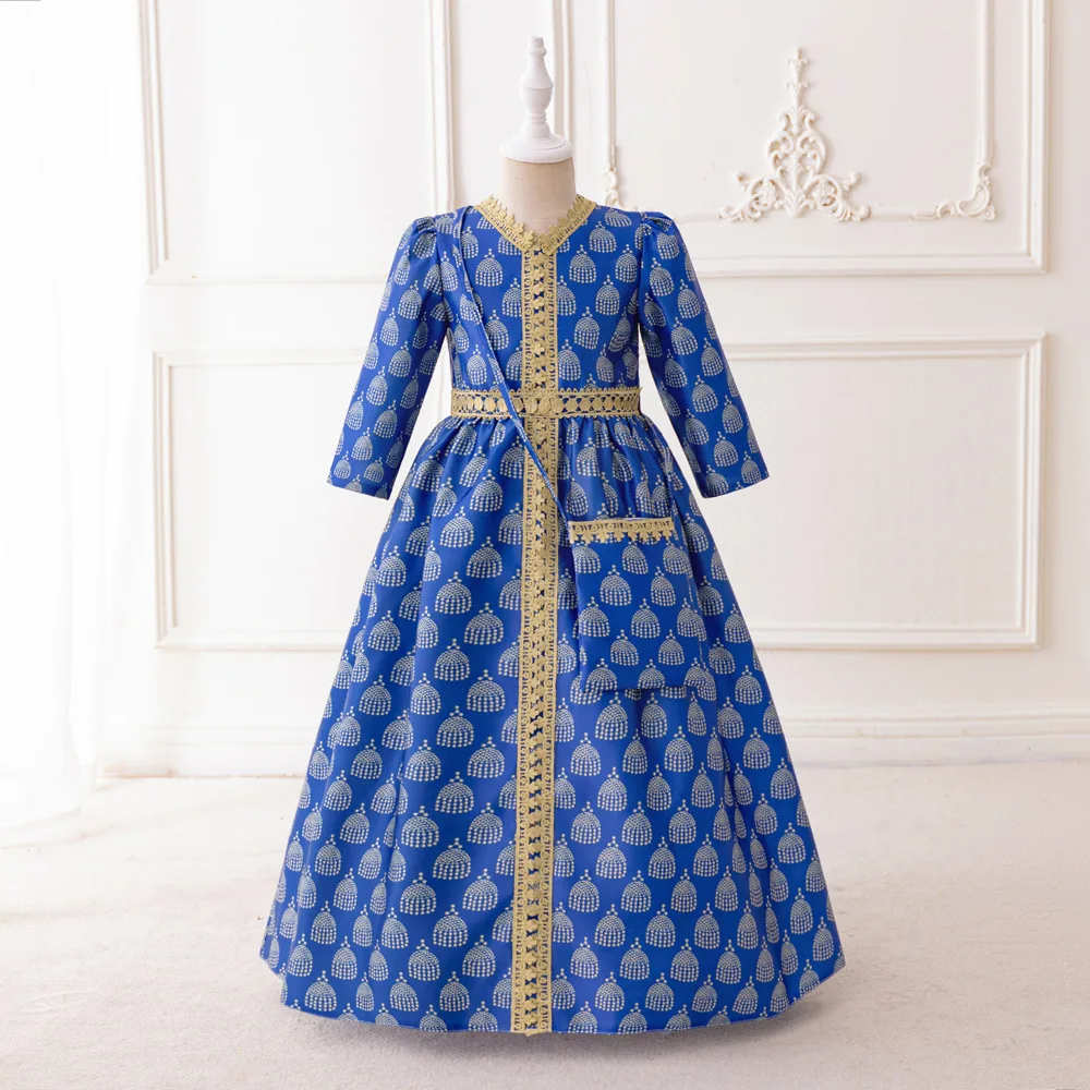 Robe longue imprimée élégante pour filles musulmanes, Style arabe du moyen-orient, Style princesse, Robe de soirée Eid pour enfants, robes décontractées