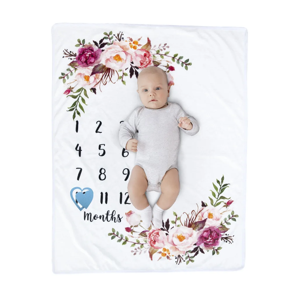 어린이 레코드 성장 이정표 플란넬 담요, 신생아 동물 패턴, 사진 소품, 창의적인 배경 천