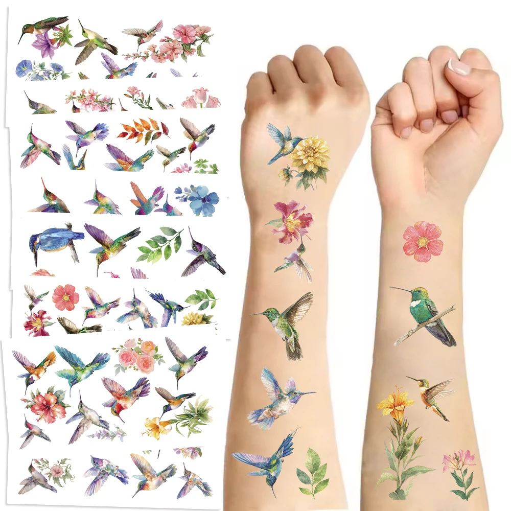 10 Sheets/Set Cartoon Bird Series Tattoo Sticker Hummingbird Decoration Girl's Arm Clavicle Cheek Tattoo Sticker