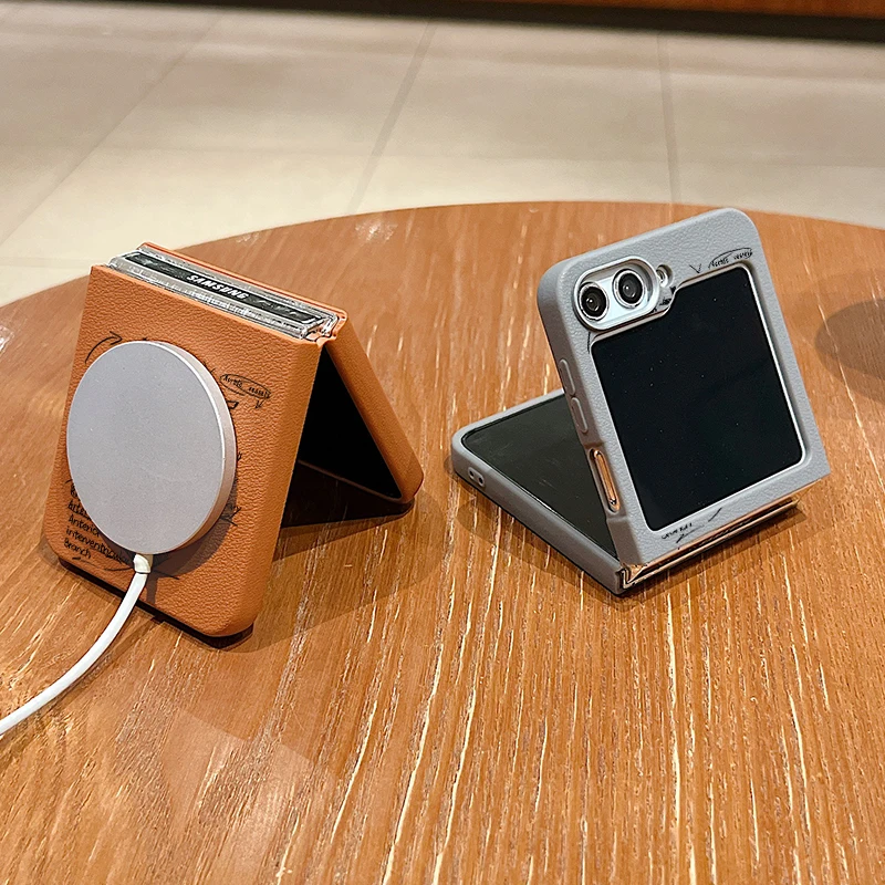 รูปแบบหัวใจแม่เหล็กสําหรับSamsung Galaxy Z Flip 6 5 4 3 5GหนังTPUนุ่มพับสําหรับSamsung Z Flip4 Flip5