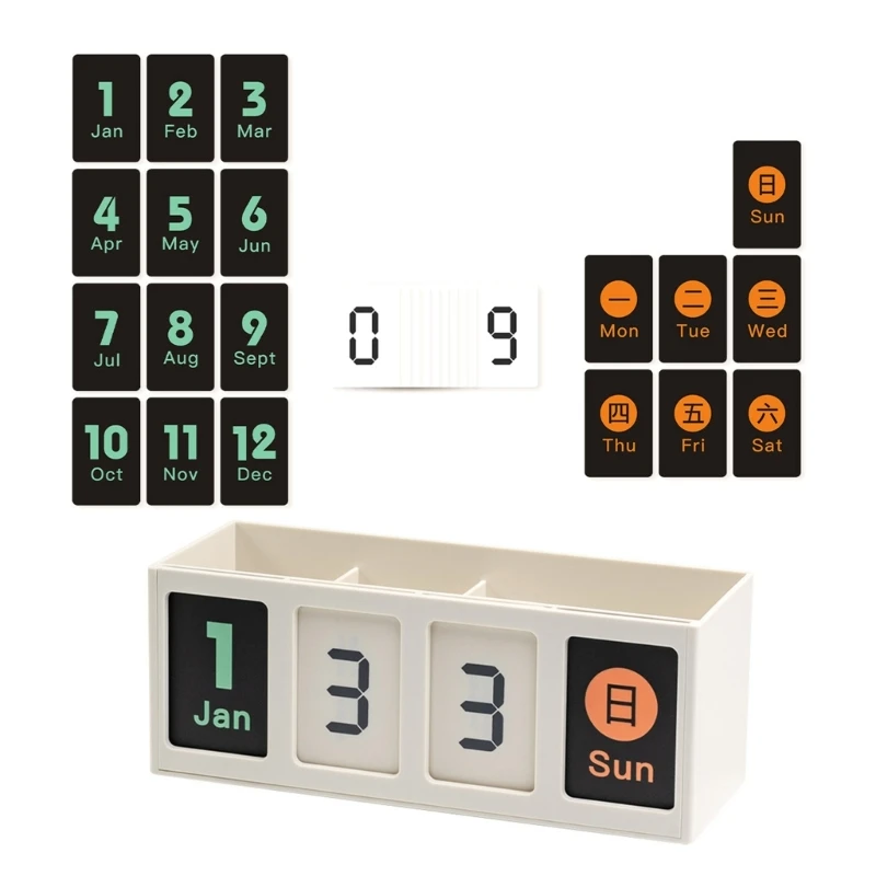 

Office Table Organiser Pencil Holder with Monthly Calendar, 3 Compartments