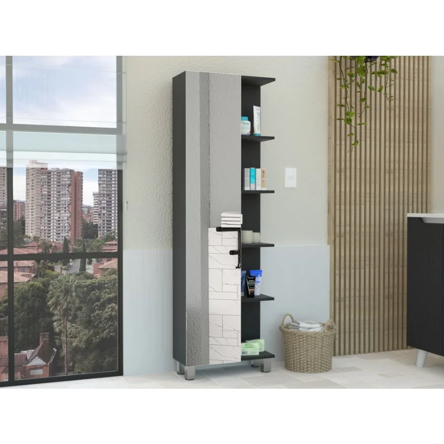 

Urano Mirror Linen Cabinet Four Interior Shelves Five External Shelves Black