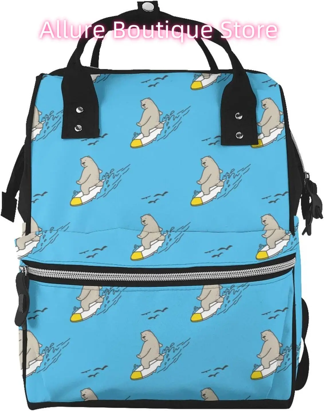 

Surfing Bear Diaper Bag Backpack for Women Large Capacity Nappy Bag Multifunction Waterproof Mummy Backpacks for Mom Dad Essenti