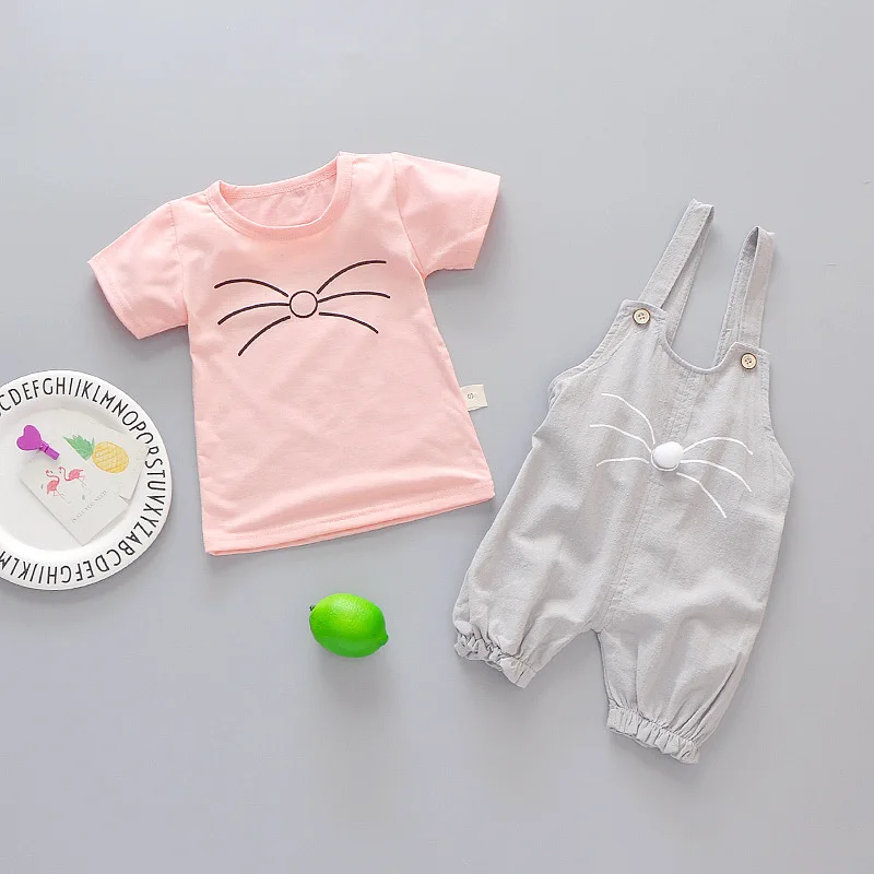 New Summer Baby Girl Clothes Suit Children Casual Short Sleeved T-Shirt Overalls 2Pcs/Set Toddler Costume Infant Kids Tracksuits