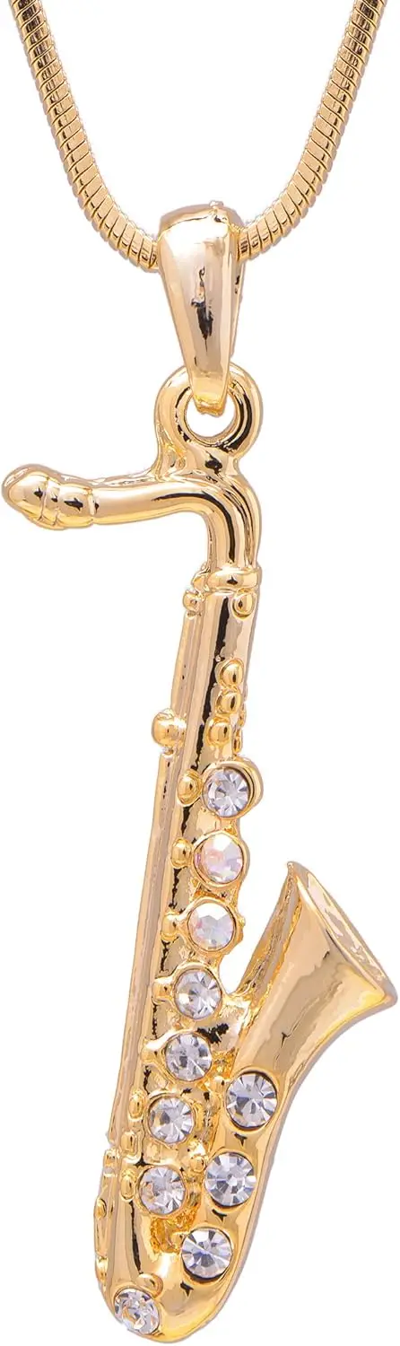 Collar con Colgante de Saxofón de Cristal Pequeño, Joyería de Instrumentos Musicales para Mujer
