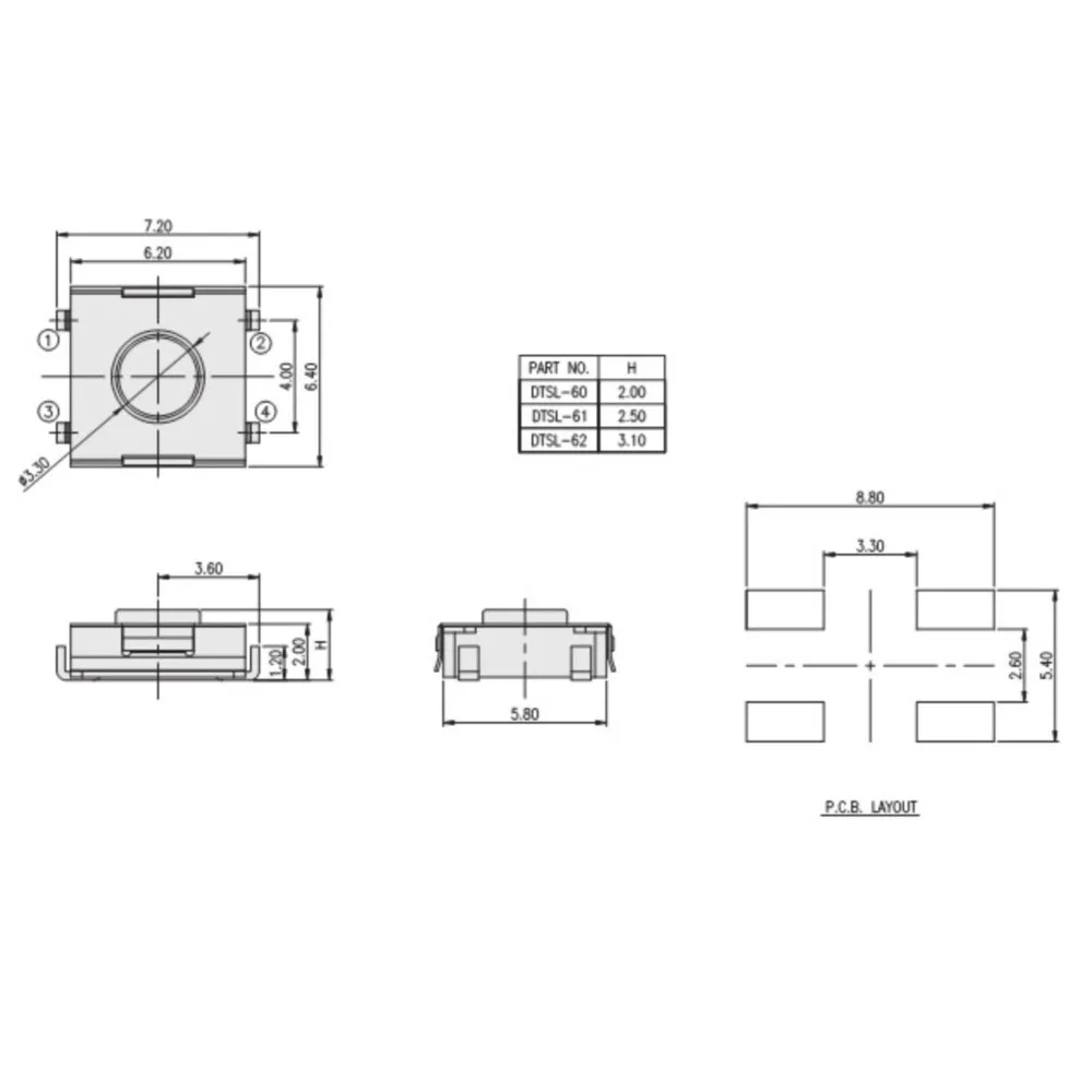 20Pcs Taiwan 6*6*2.5 Tact Switch Micro-button Inner Patch 4-foot Switch Package Foot DTSL-61N-V-T/R