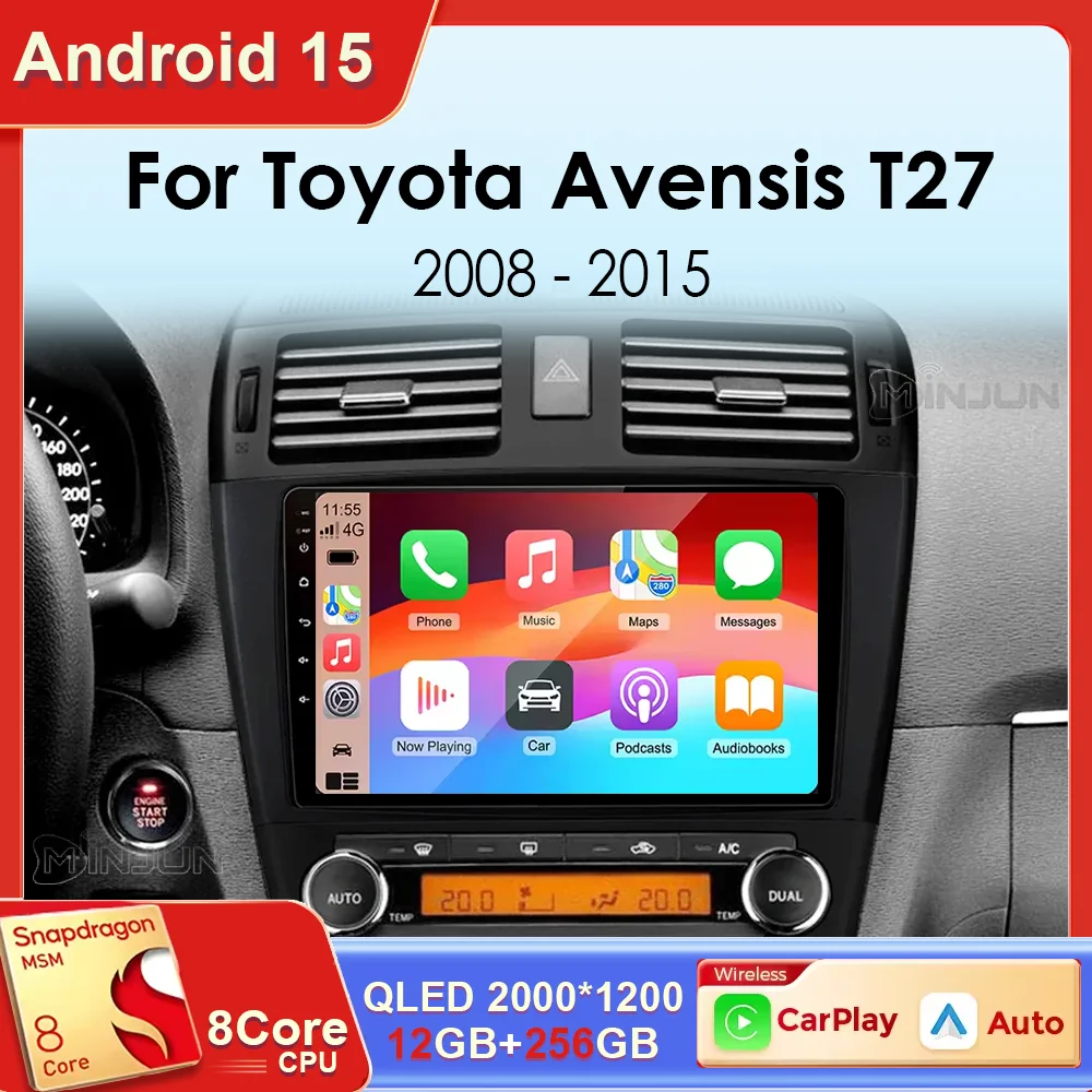 Android 15 sans fil CarPlay Android Auto Radio pour Toyota Avensis T27 2008-2015 systèmes intelligents de voiture RDS BT DSP autoradio