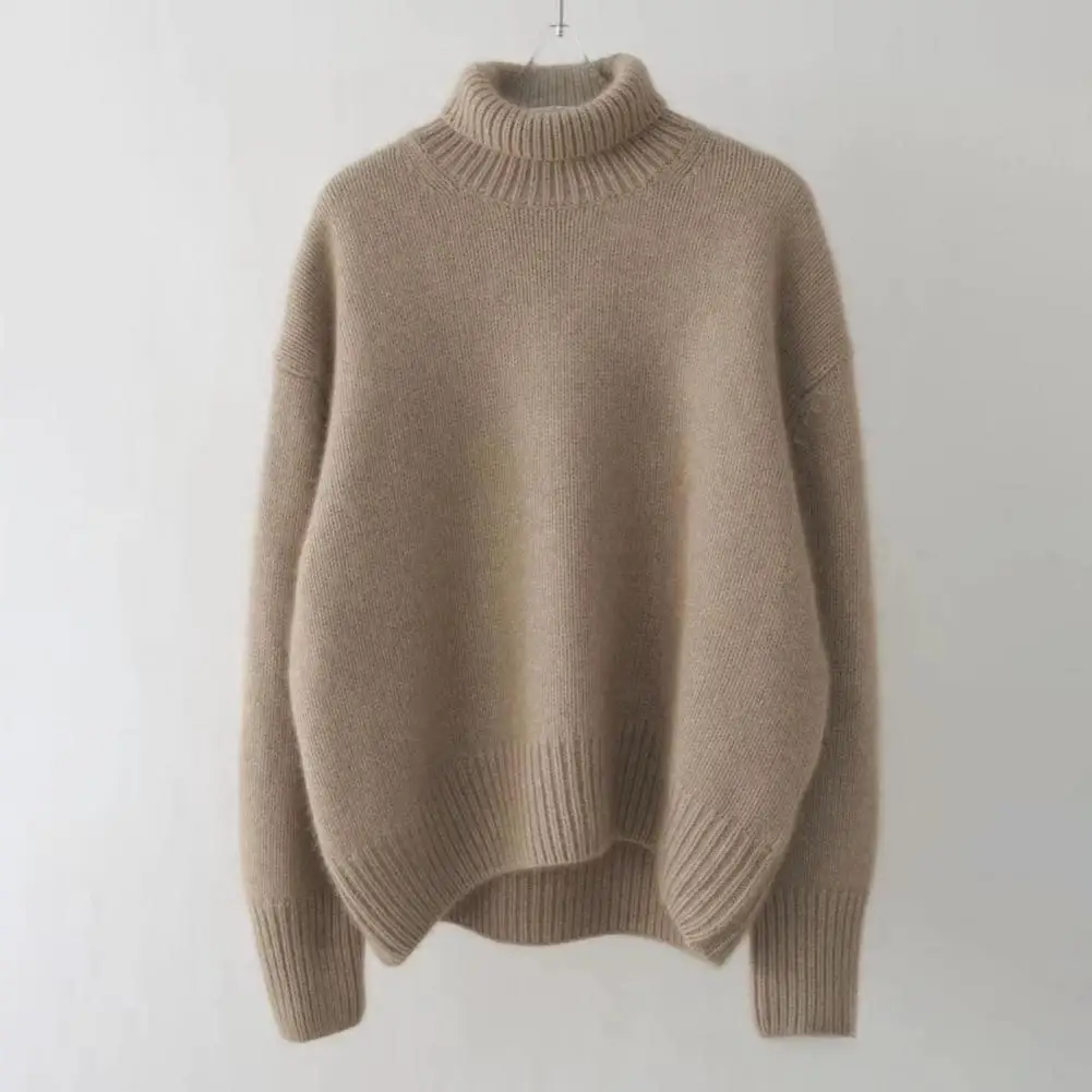 

Women Casual Sweater Cozy High Collar Knitwear Women's Solid Color Sweater with Long Sleeves Loose Fit Thickened for Winter