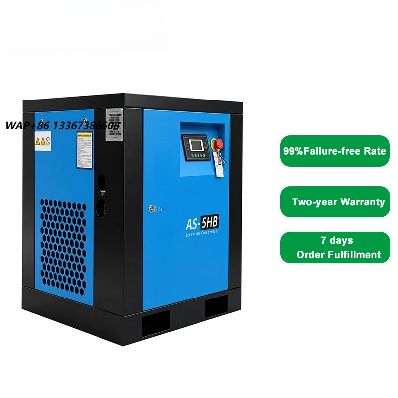 5HP Rotary Screw Belt Driven Air Compressor Pump 3.7KW Base Mounted Stationary PLC Lubricated 380V 3Phase Industrial