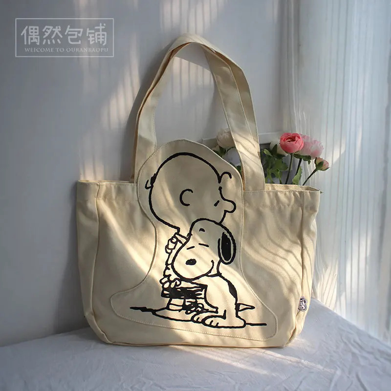 Sac à main en toile imprimé dessin animé pour femme, sac à bandoulière, grande capacité, maquillage, Simple, solide, mignon, fourre-tout avec fermeture éclair