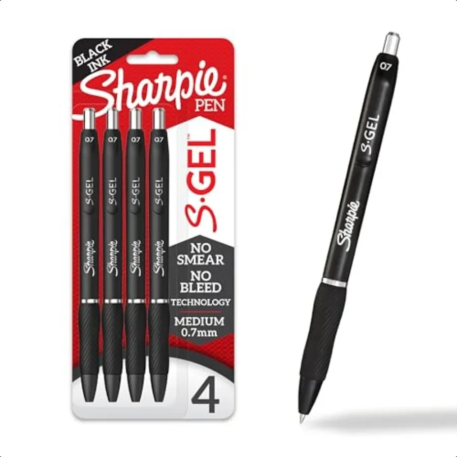 

SGel Pens Medium Point 0.7mm Black Ink 4 Count Ideal for Writing Journaling Drawing Coloring NoteTaking College plies