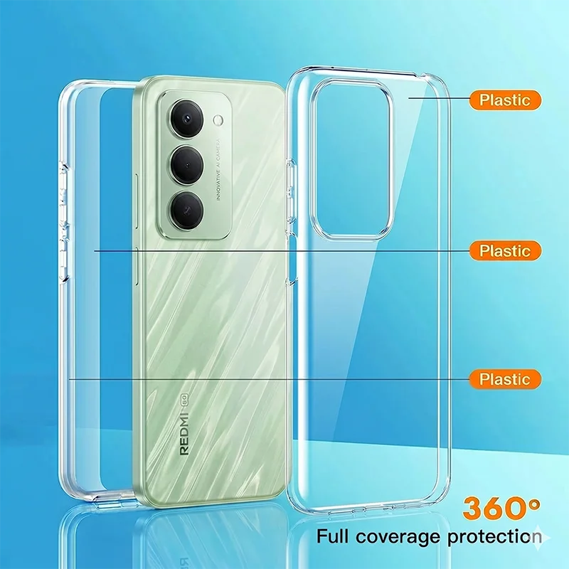 360 Dual Layer Clear Phone Case für Xiaomi Redmi 15 5G 14C 13C 12C 10C 9C 9A Note 14 Pro 13 12 11 10 9 9S Vollständig stoßfeste Hülle – Detail 2