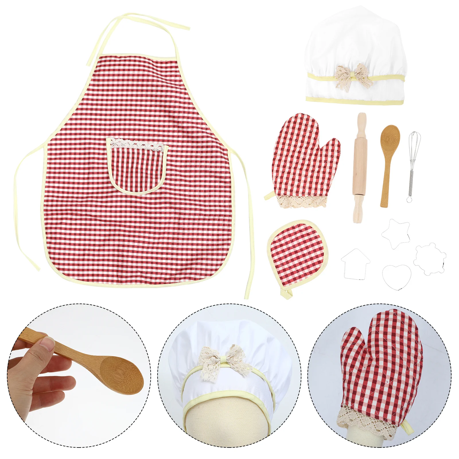 

1 Set Of Pretend Play Baking Kit For Kids Wood Cloth Material Complete Cooking Tools Educational Kitchen Birthday Gift Chef Role