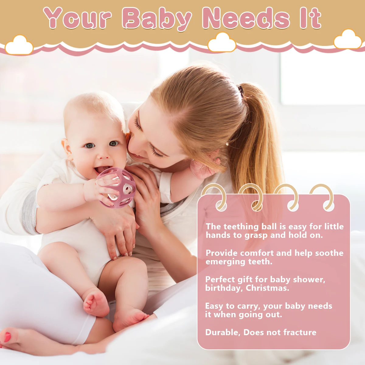 Bola doble de silicona para bebé, bolas de juguete para roedores, sin BPA, cuentas de silicona masticables para la dentición del bebé, collar de dentición DIY, Juguetes