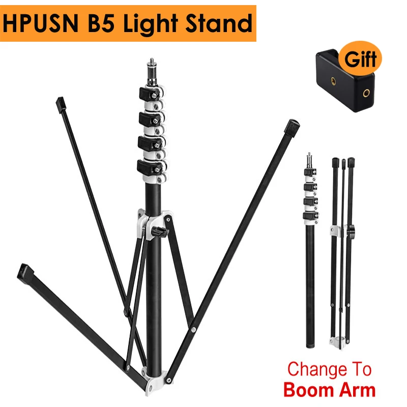 Collapsible 210cm Light Stand Portable Foldable Tripod 6.9ft 5 section Boom Arm B5 for Studio Flash Light Load 3KG