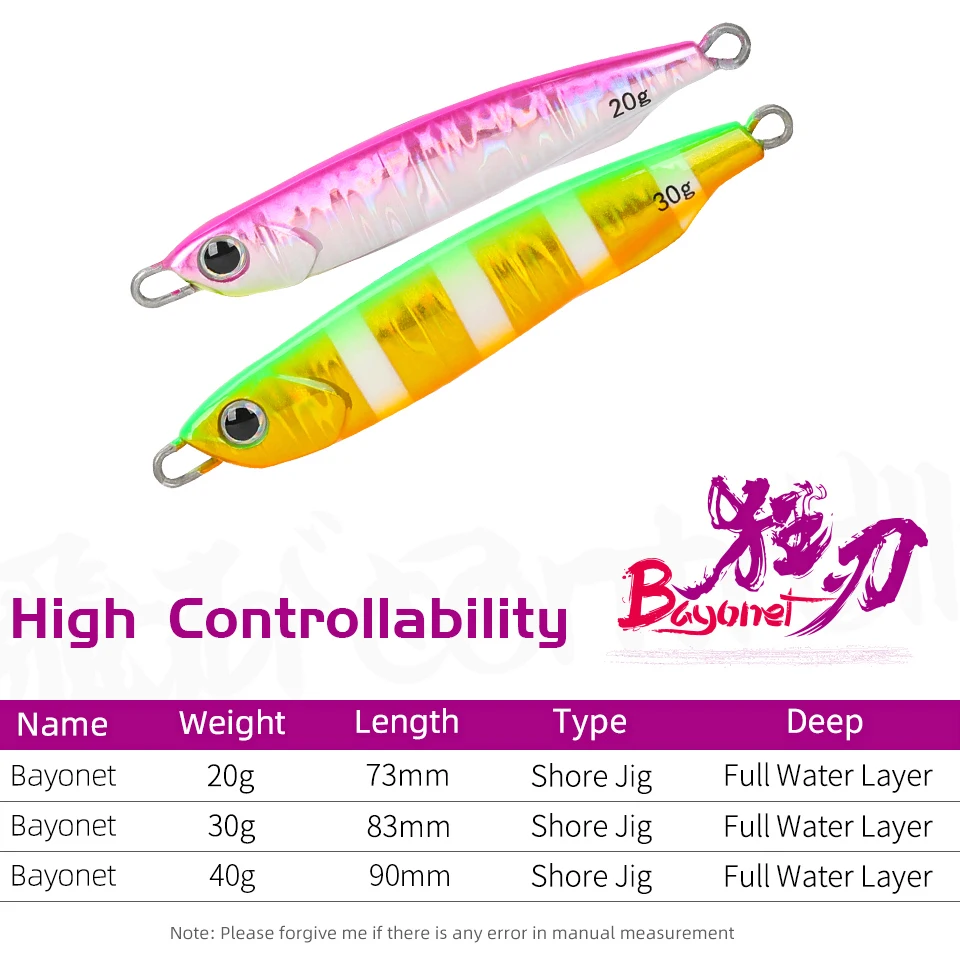 TSURINOYA Shore Fishing Metal Jig 20g 30g 40g Long Casting Lure BAYONET Inshore Sea Fishing Hard Bait Bass Jigging Tackle