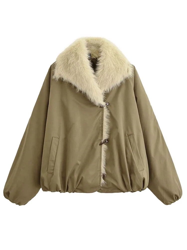 

Elegant Chic Autumn Winter Jacket Women's Fur Collar Parka Coat 2025 Fashion Horn Button High Street Casual New Outerwear