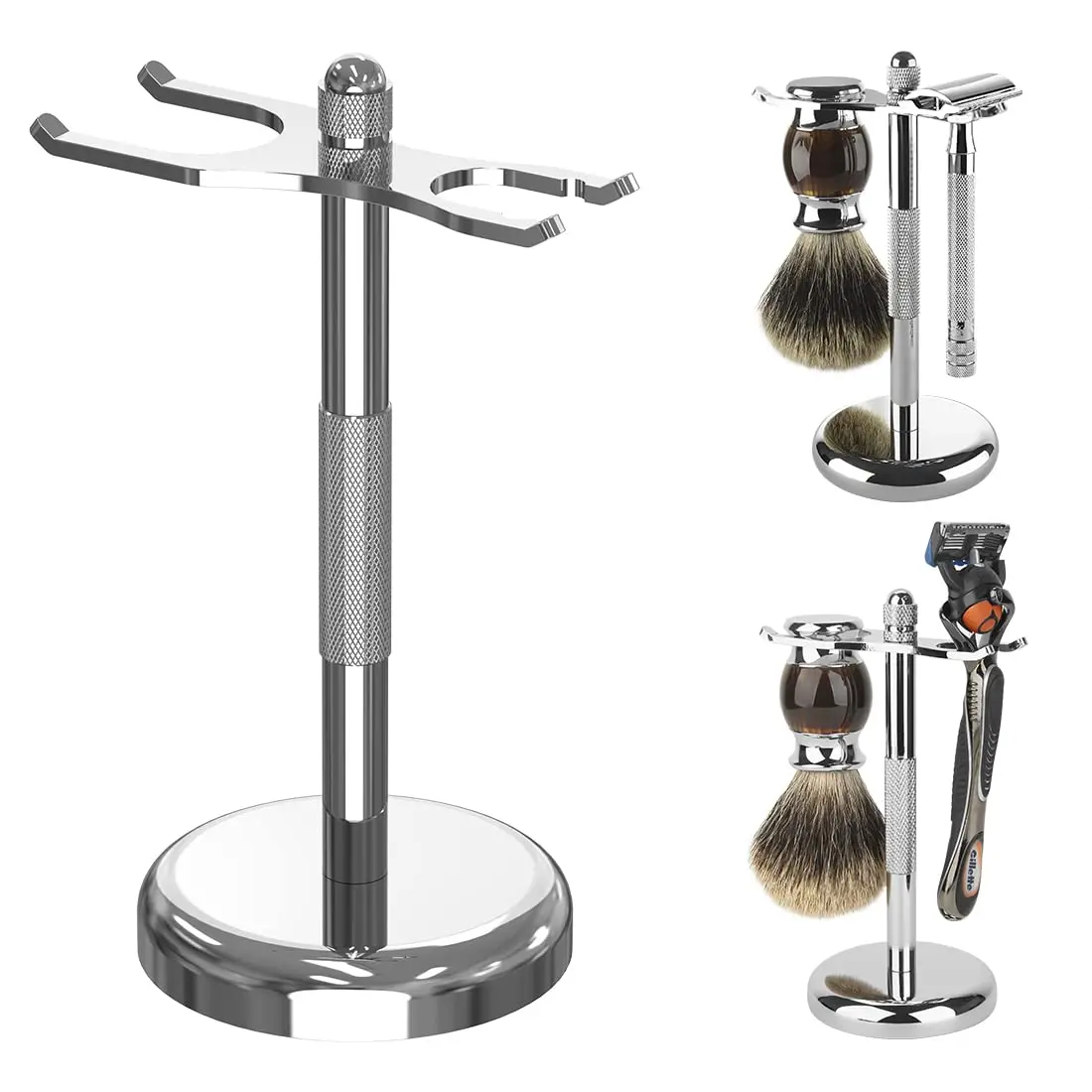 Deluxe Chrome Razor and Brush Stand - The Best Safety Razor Stand. This Will Prolong The Life of Your Shaving Brush, metal