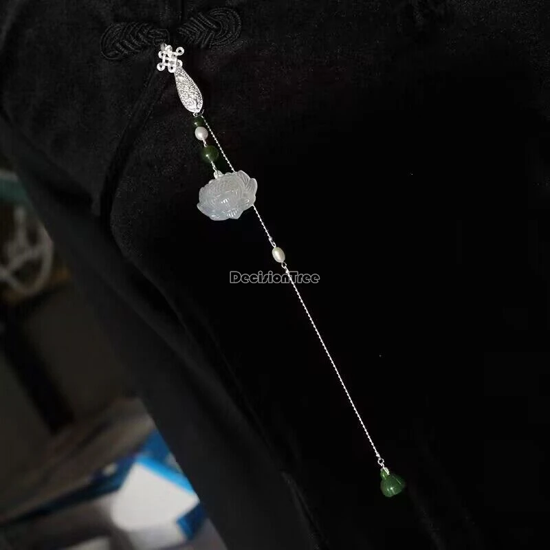 

2025 китайский древний традиционный стиль Cheongsam с лацканами, чайное платье, кулон, простое и элегантное ожерелье из агата и лотоса, аксессуар ханьфу