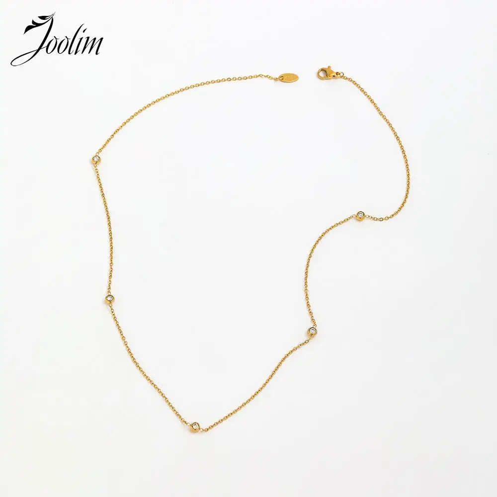

Joolim Jewelry Wholesale Tarnish Free Designer Fine Versatile Round Zirconia Pendant Stainless Steel Necklace for Women