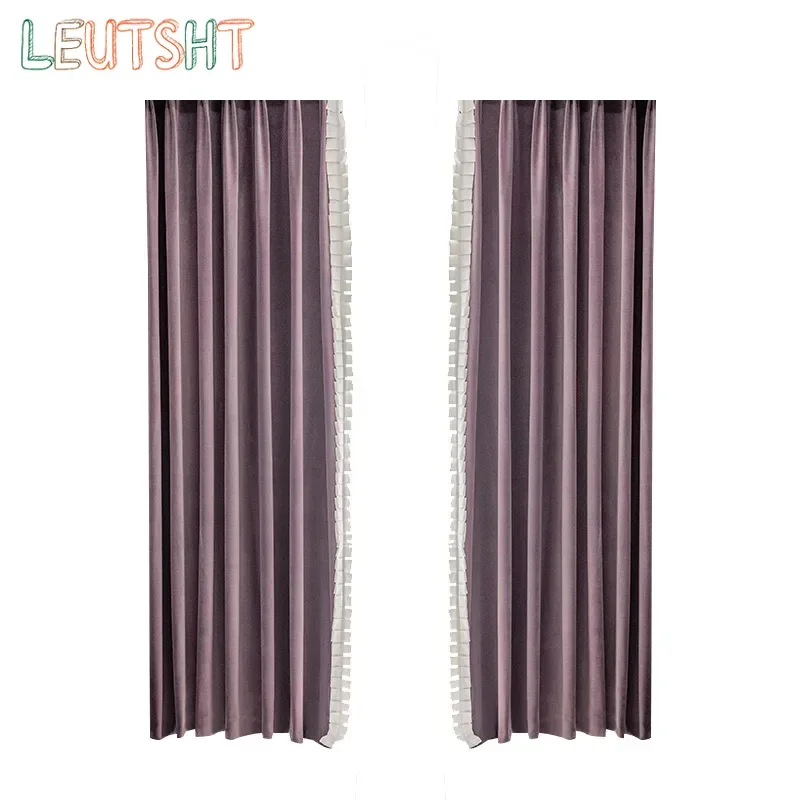 Australian Wool Velvet Blackout Light Luxury Modern Minimalist Living Room Bedroom Study Balcony Purple Curtain Custom Size