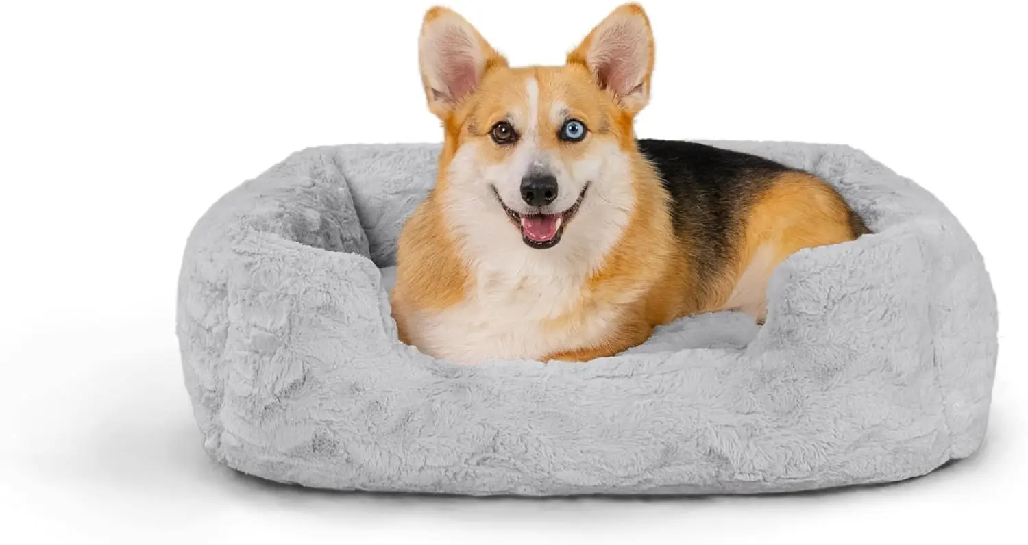 

Luxurious Calming Faux Fur Dog Bed, Gray Medium 30x20 Inches for Pets Up to 35 lbs