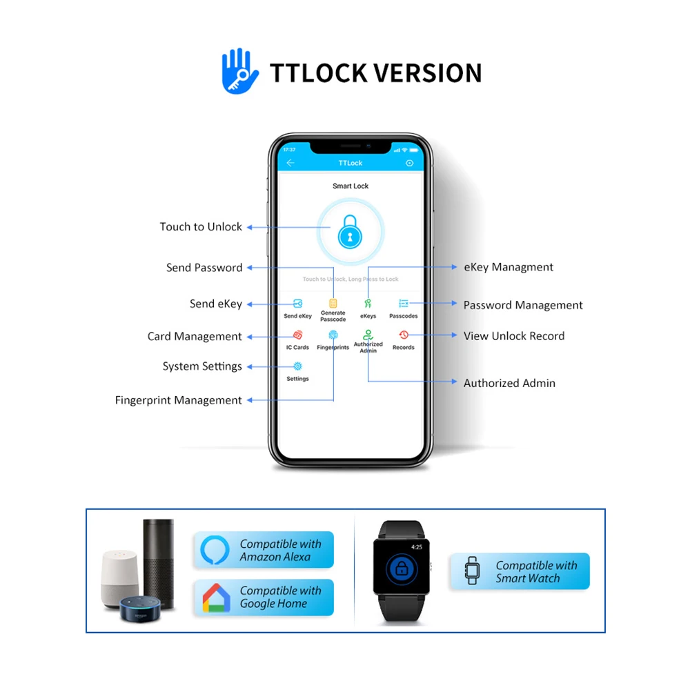 Eseye TTlock Outdoor Security Electronic Digital Tuya App Thermostability Remote Control Intelligent Door Lock With Fingerprint