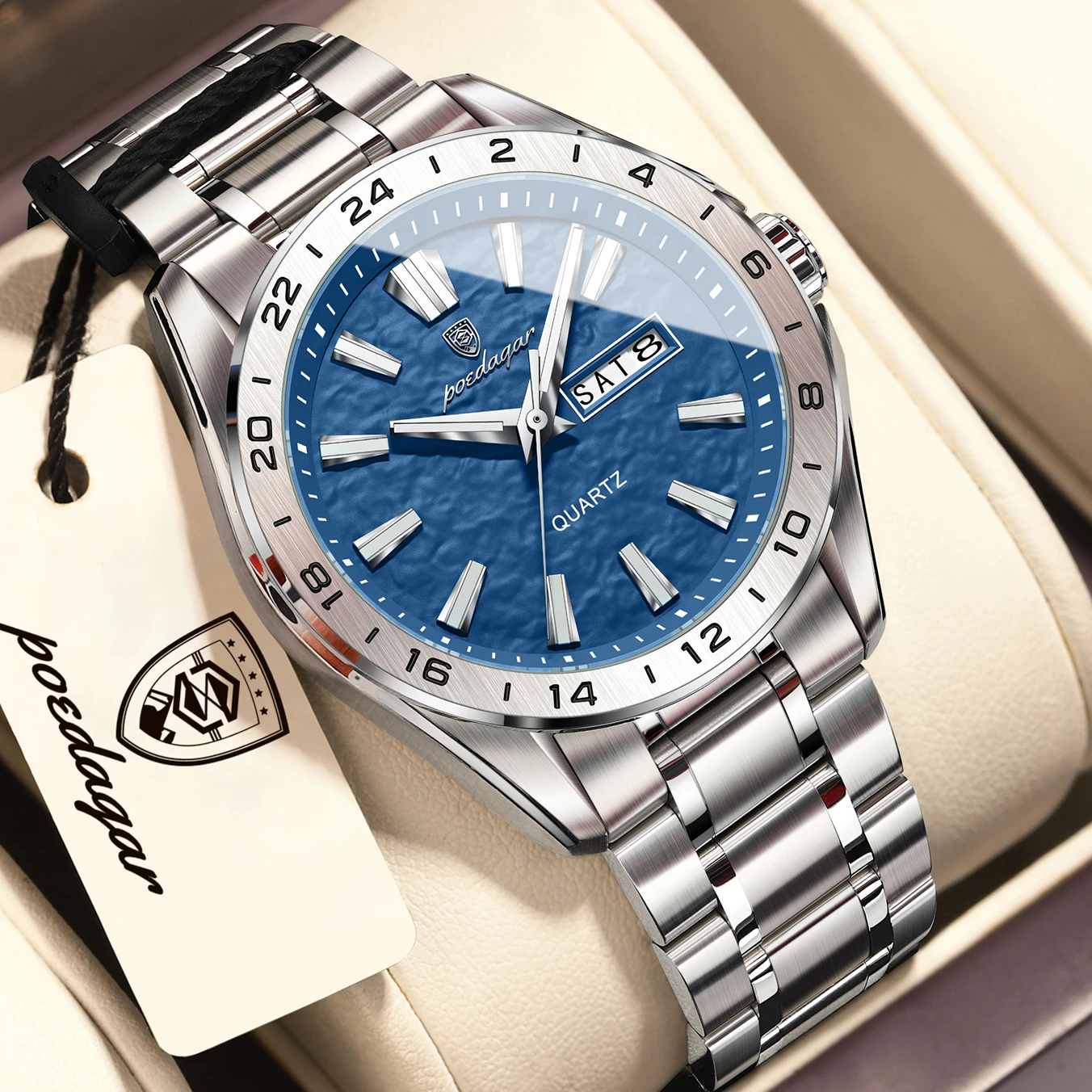 POEDAGAR Top Fashion Man Watch Waterproof Luminous Business Men's Wristwatch Week Date Quartz Sport Watches For Men Reloj Hombre