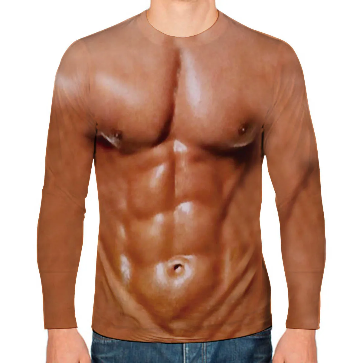 Fake Muscle Funny 3D Print T-Shirt Men Women Fashion O-Neck Hip Hop Long Sleeve Tshirts Oversized Harajuku Tees Top Man Clothing