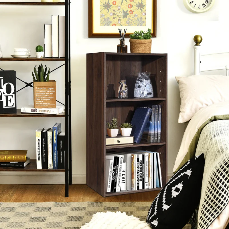 Custom.Goplus 3 Open Shelf Bookcase Modern Multi-Functional Storage Display Cabinet Walnut