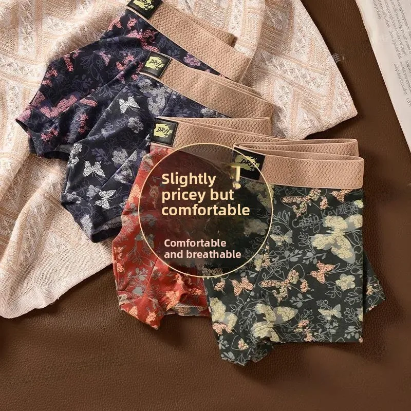

Мужские дышащие трусы-боксеры из чистого хлопка с комфортным ретро-цветочным принтом, домашняя одежда, нижнее белье