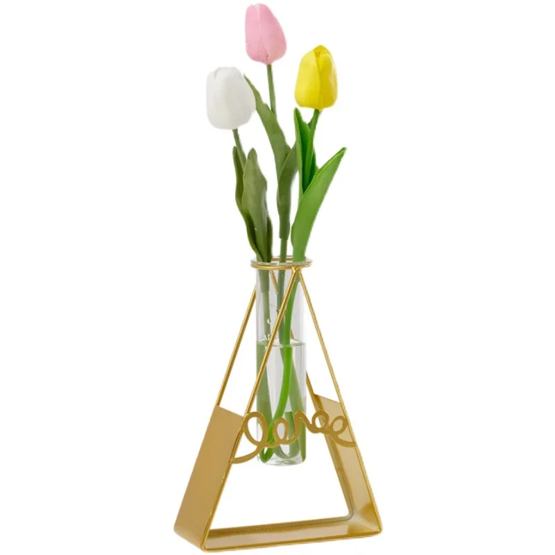 

Nordic Creative Gold Metal Frame Plant Water Glass Test Tube Flower Vase