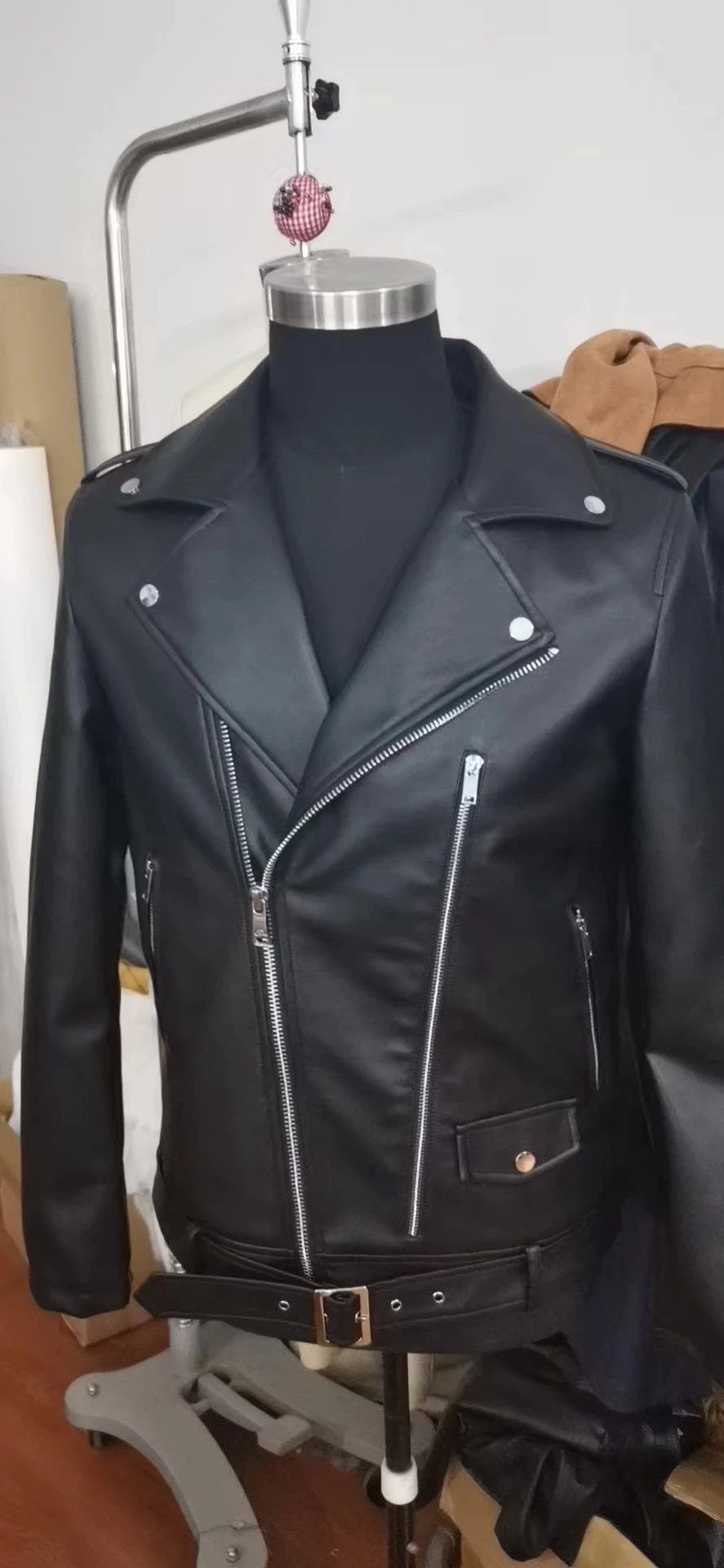 Womens- Men's Motorcycle Biker Riding Black &Claret Leather Jacket